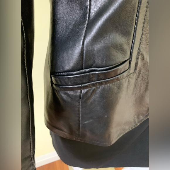 Danier Black Genuine Leather Blazer Button Jacket Goth Matrix Double Collar XXS - Picture 10 of 16